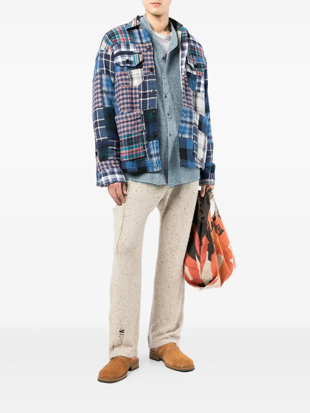 Greg Lauren Shirtjack met patchwork Blauw
