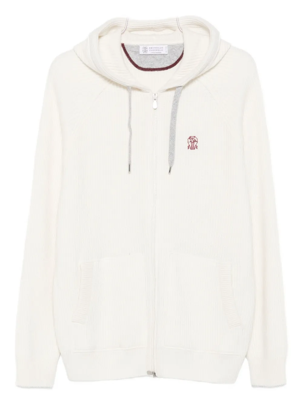 Brunello Cucinelli hooded ribbed zip-up cardigan Wit