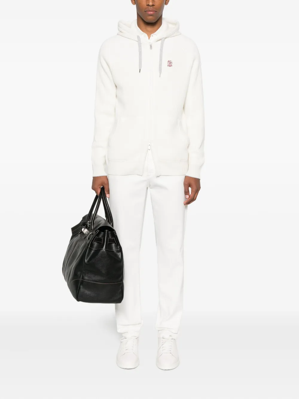 Brunello Cucinelli hooded ribbed zip-up cardigan Wit