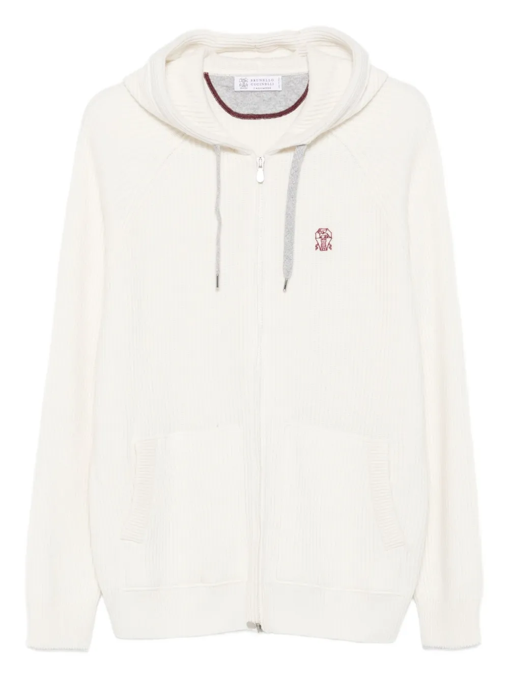 Brunello Cucinelli hooded ribbed zip-up cardigan Wit