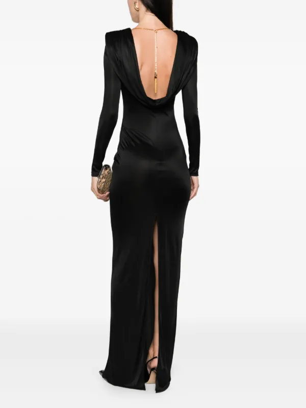 Elisabetta Franchi Abito Lungo a Maniche Lunghe Nero FARFETCH IT