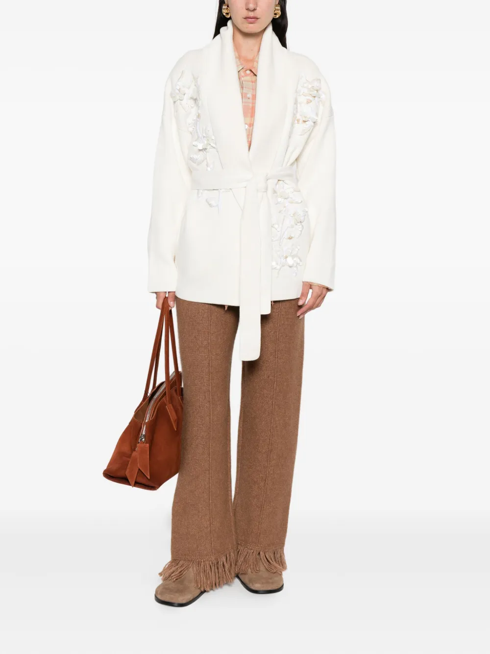 Golden Goose floral-embellished belted cardigan Beige