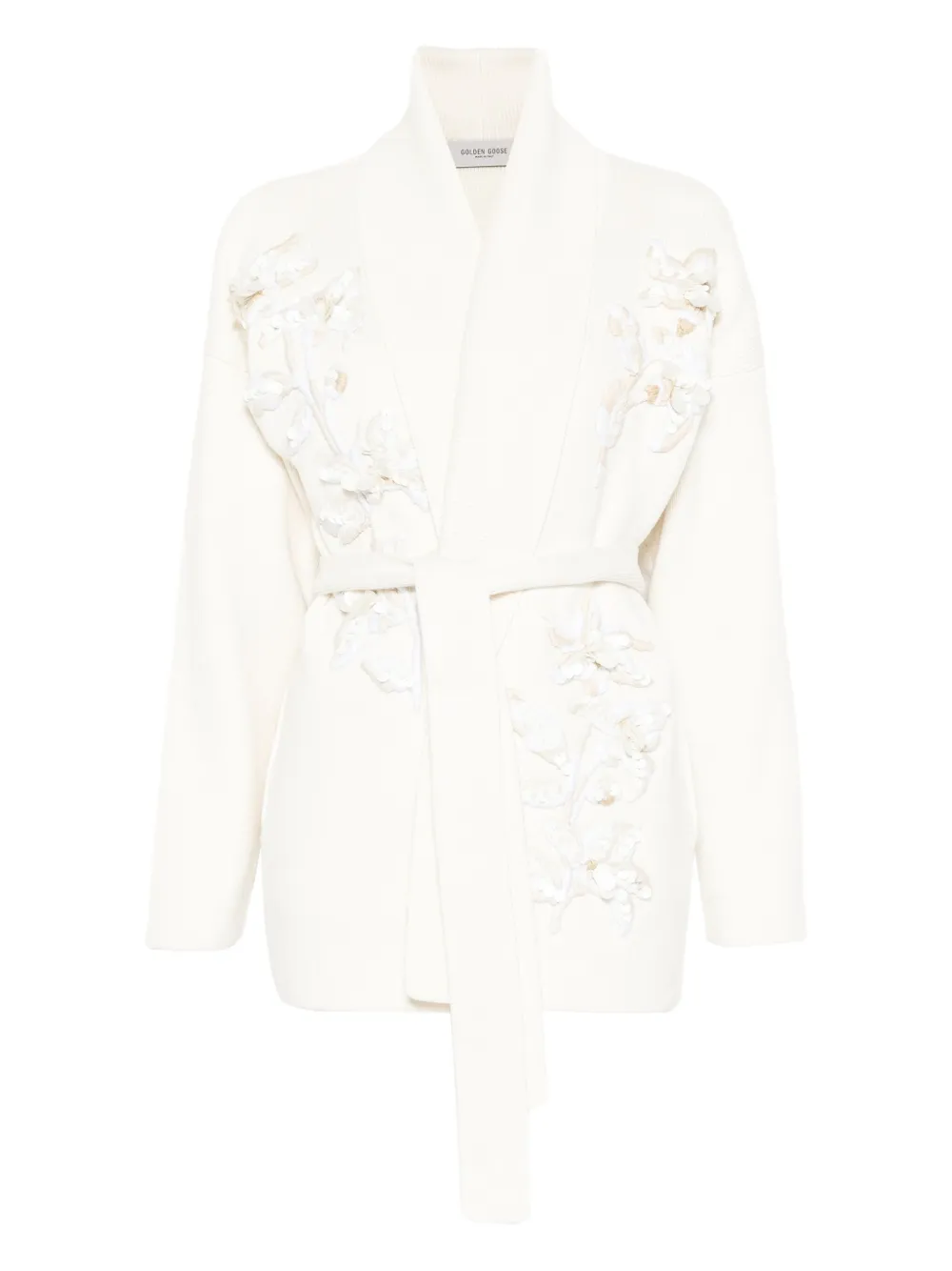 Golden Goose floral-embellished belted cardigan Beige