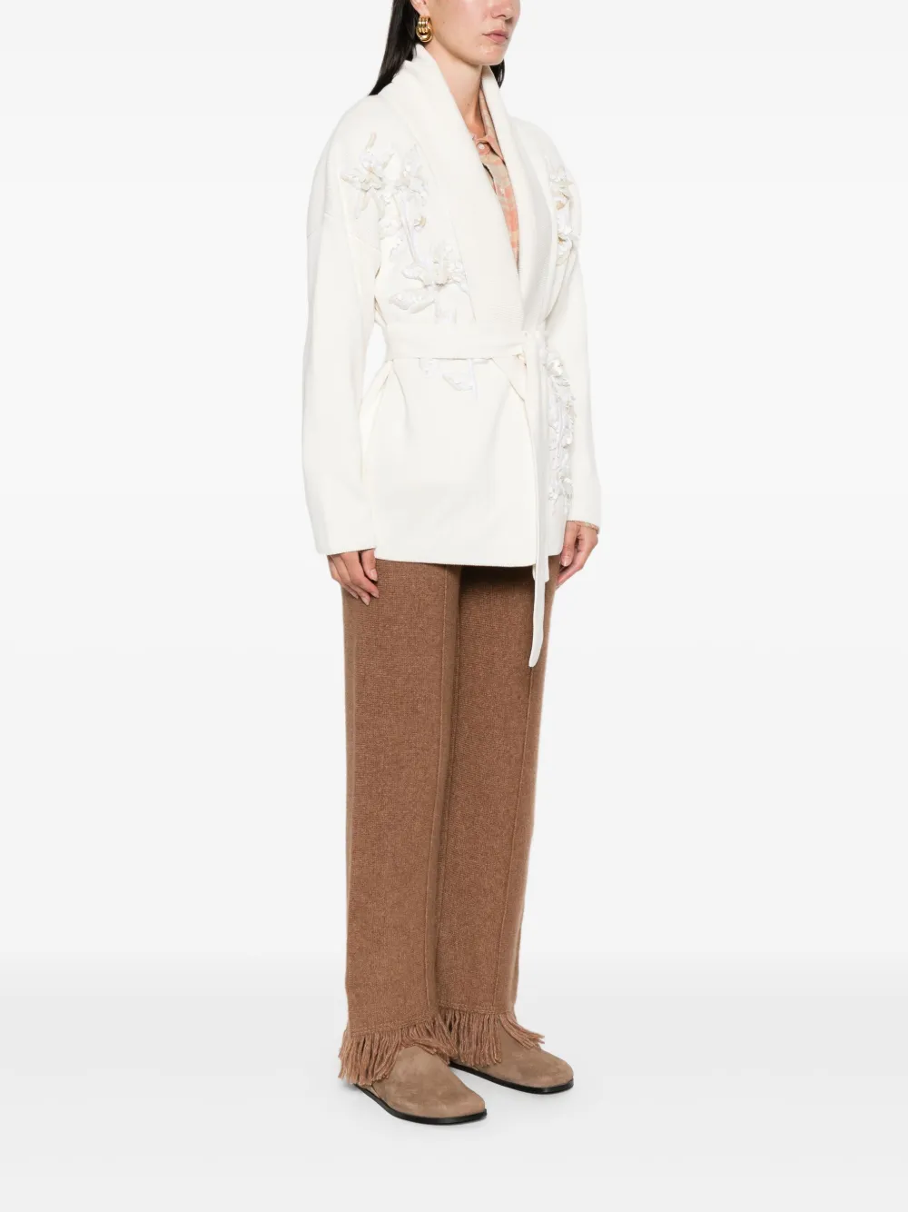 Golden Goose floral-embellished belted cardigan Beige