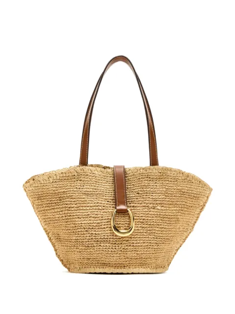 STAUD leather-trimmed raffia tote bag