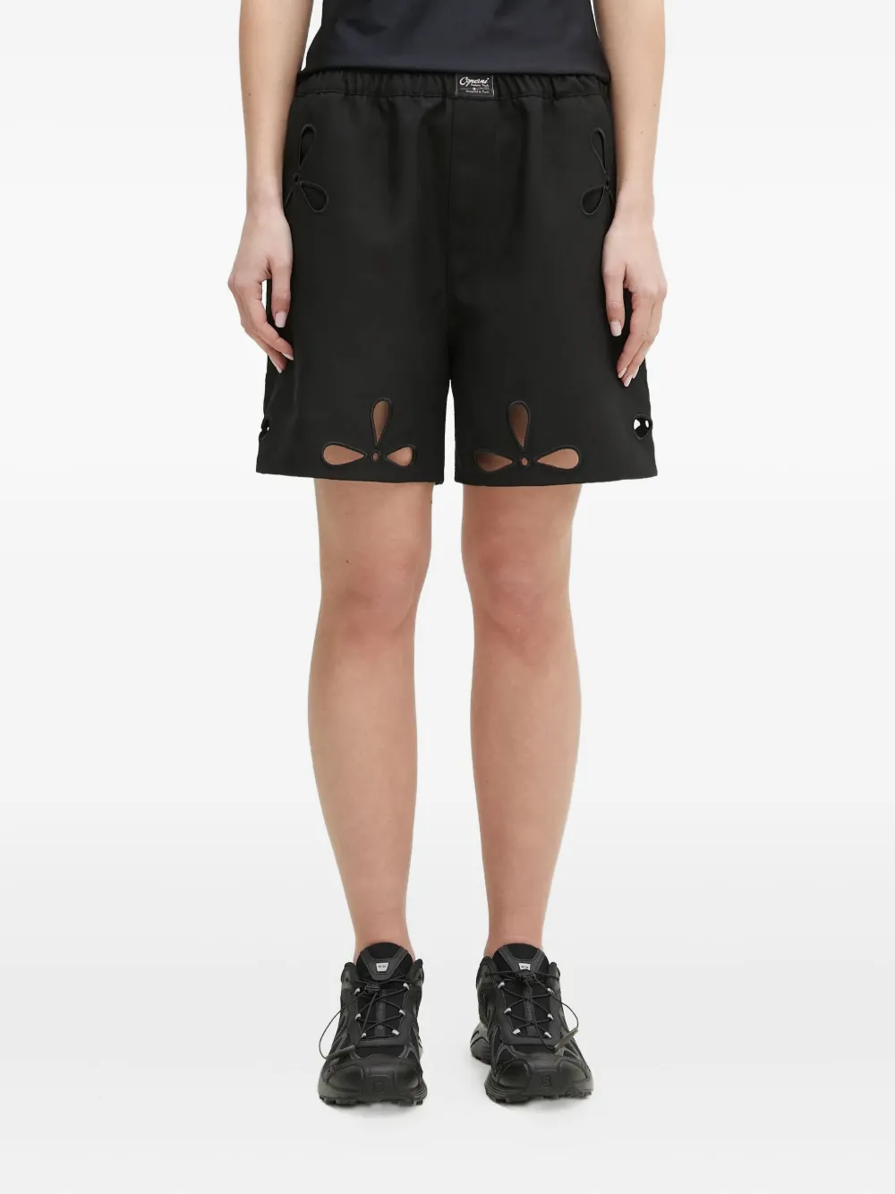 Coperni Petal embroidered cut-out shorts Zwart