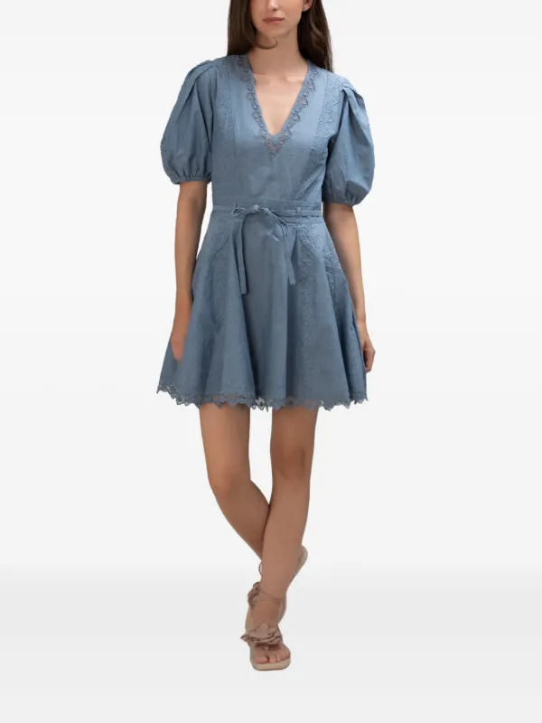 Ulla Johnson Women's Camila Lace-Trim Cotton A-Line Minidress - Chambray - Size 4