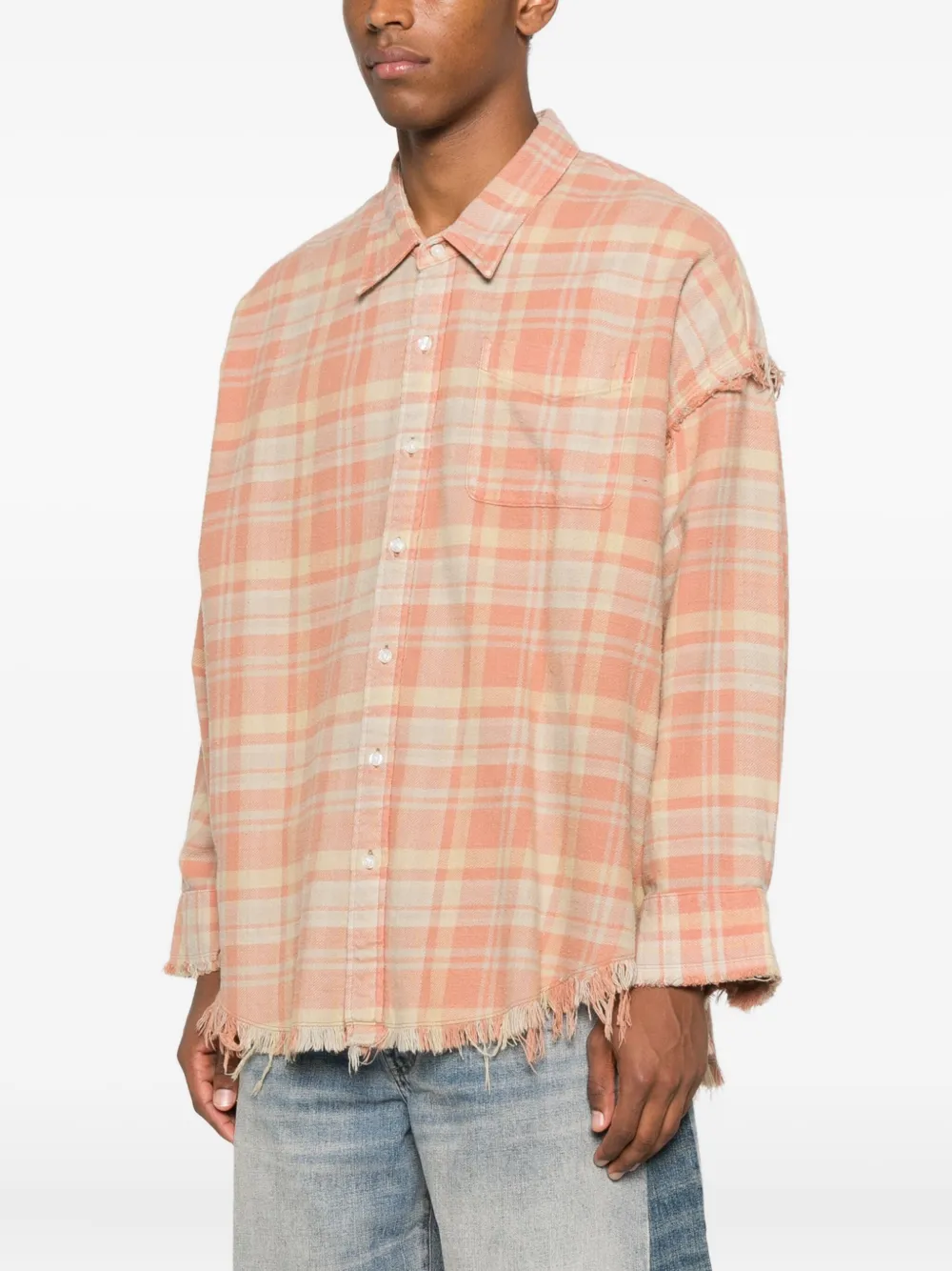 R13 frayed plaid shirt Beige