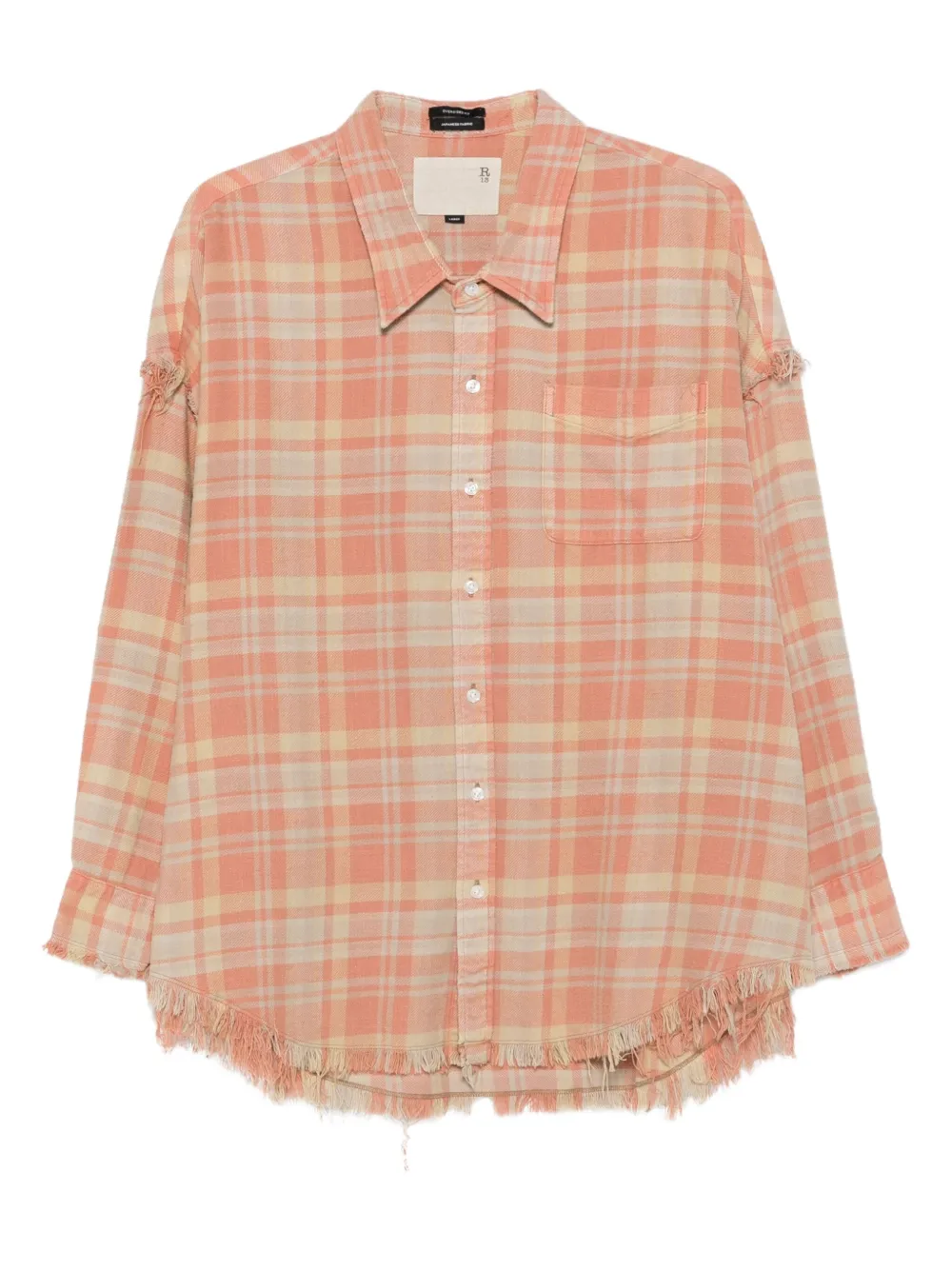 R13 Overhemd met franje afwerking Beige