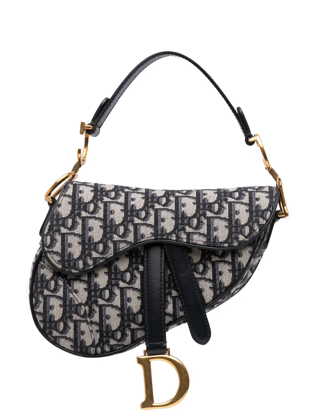 Christian Dior Pre-Owned 2018 ミニ オブリーク キャンバス サドルバッグ サッチェル - ブルー Christian Dior Pre-Owned 2018 ミニ オブリーク キャンバス サドルバッグ サッチェル - ブルー