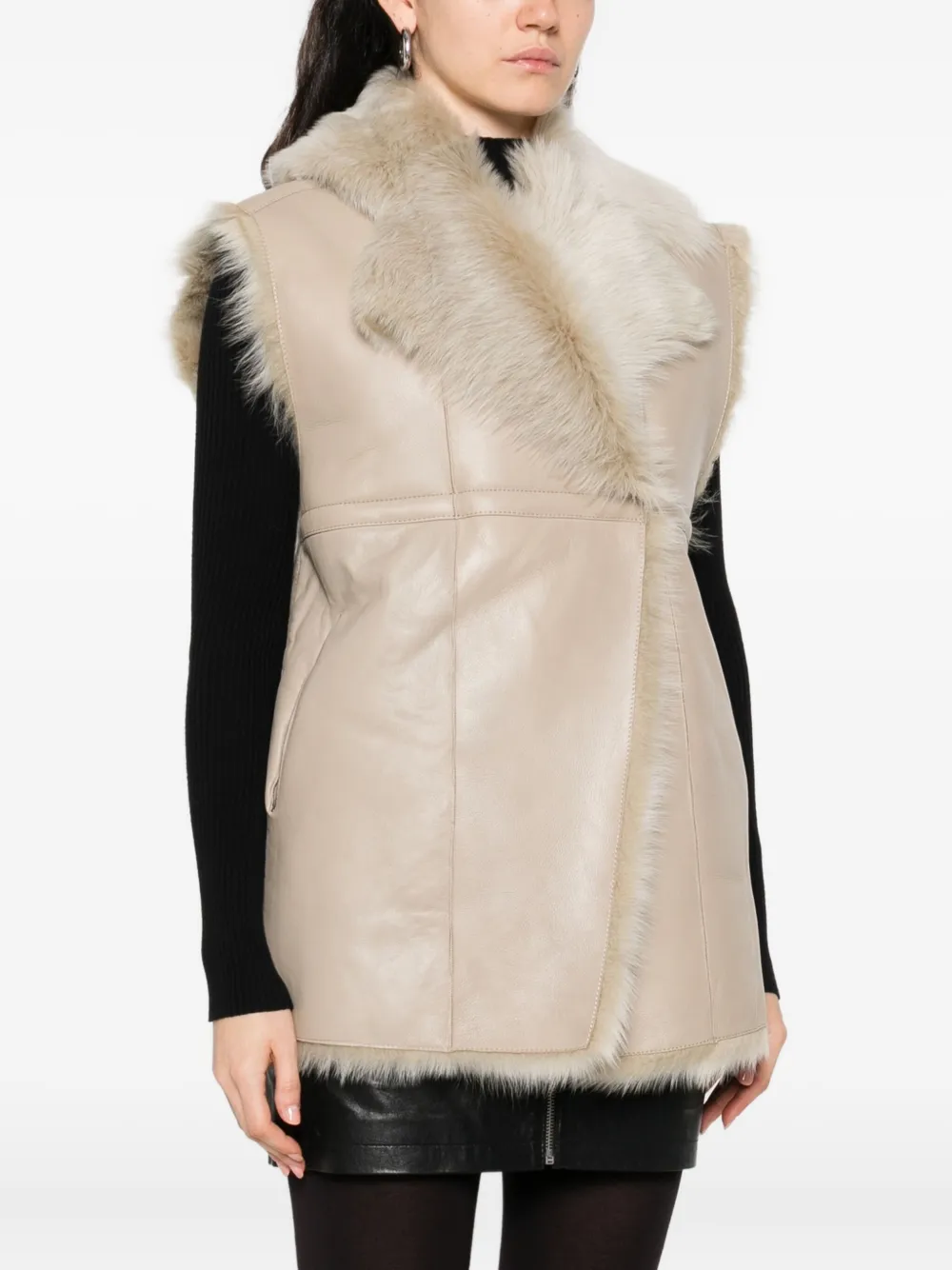 IRO fur-trimmed leather vest Beige