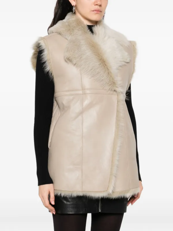 IRO fur-trimmed Leather Vest Neutrals FARFETCH GE