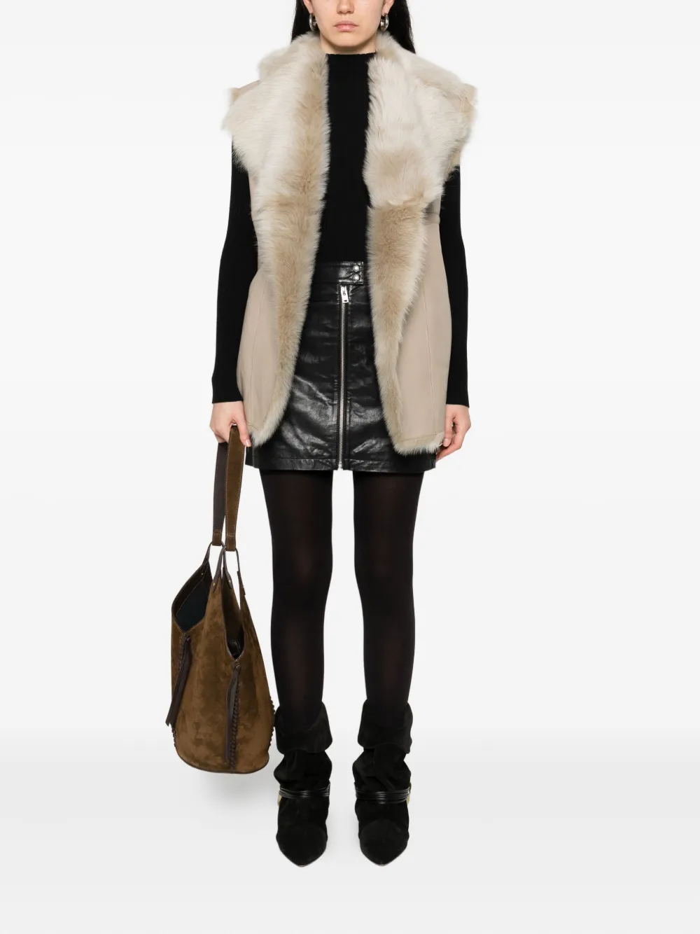IRO fur-trimmed leather vest Beige