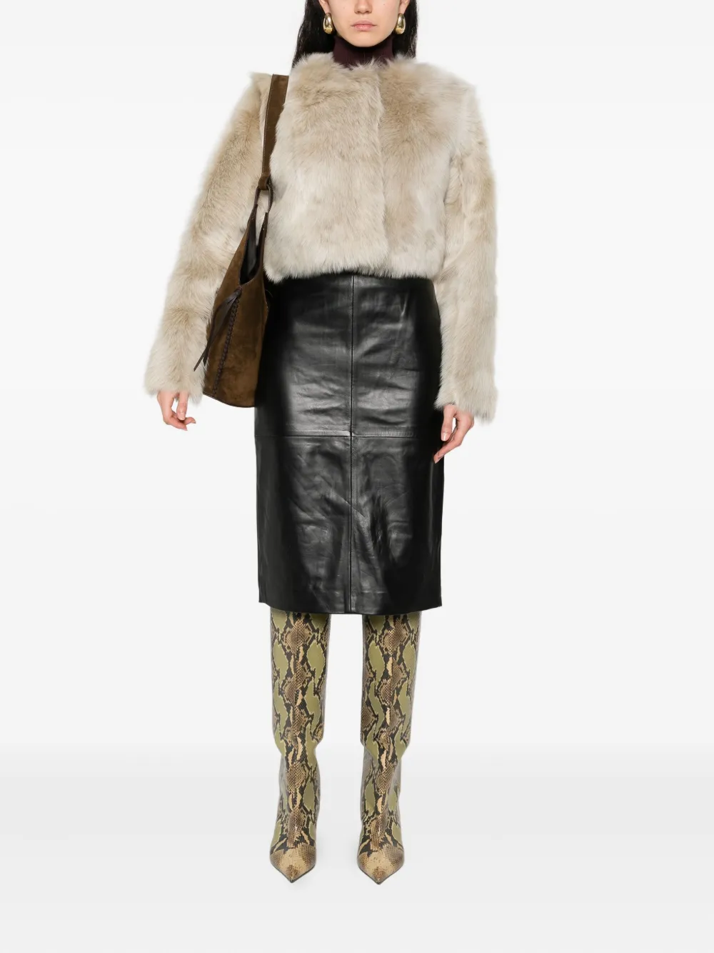 IRO lambskin panelled skirt Zwart