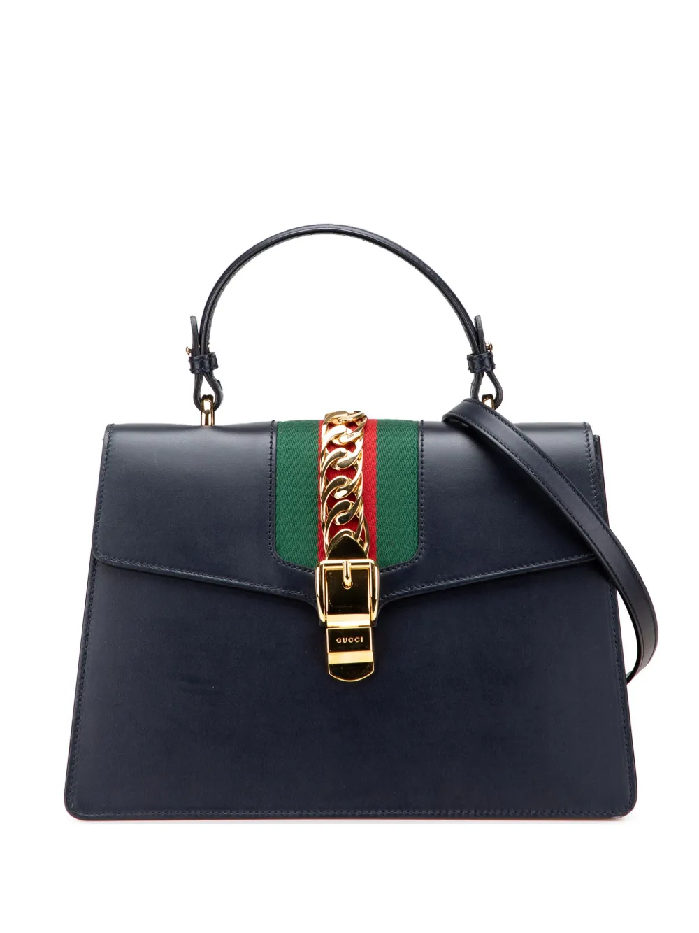 Gucci Pre-Owned 2016-2025 ミディアム レザー シルヴィ トップハンドル サッチェルバッグ - ブラック Gucci Pre-Owned 2016-2025 ミディアム レザー シルヴィ トップハンドル サッチェルバッグ - ブラック