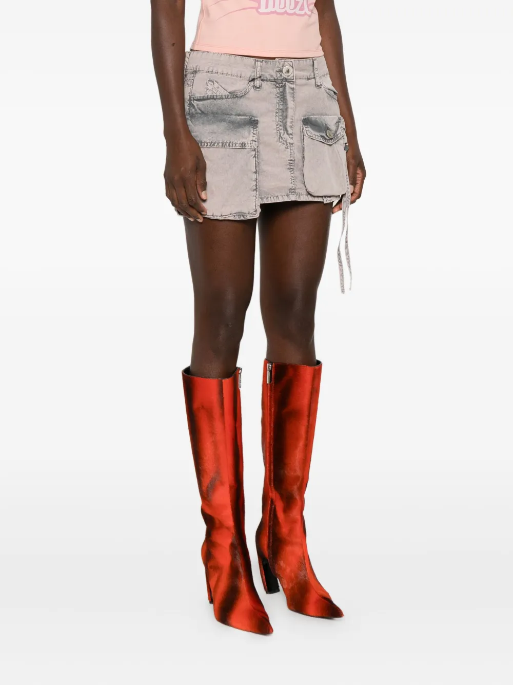 The Attico pocket-detailed cotton mini skirt Grijs