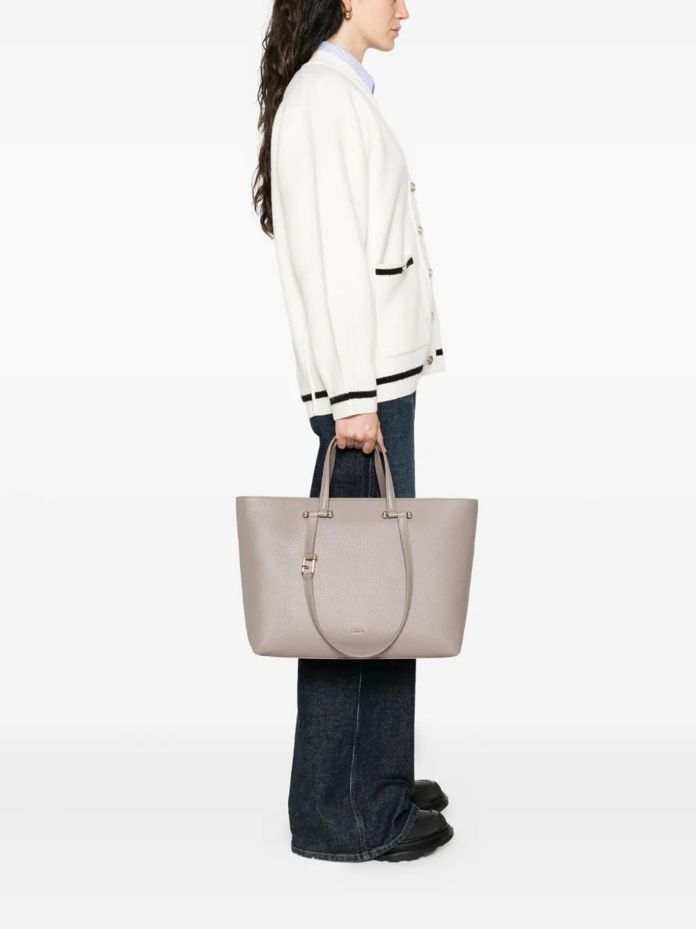 Furla Duetto leather tote bag Grijs