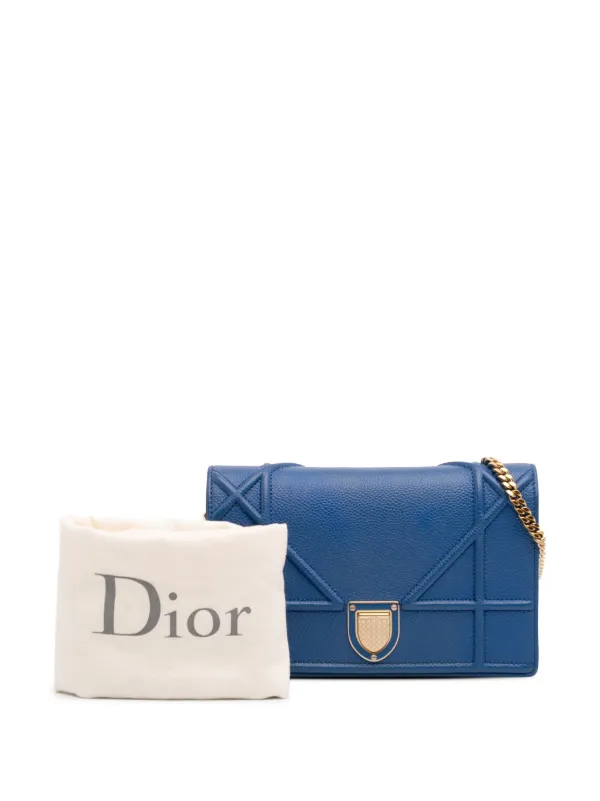 Christian Dior Pre-Owned 2016 Grained Calfskin Diorama Wallet On Chain  Crossbody Bag Blue FARFETCH IN