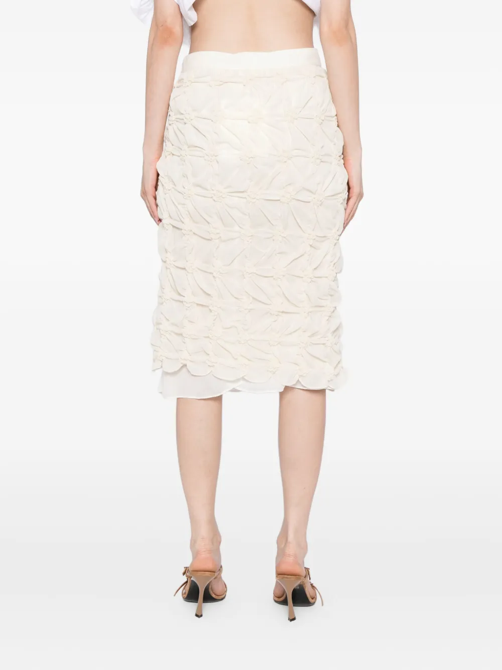 Rokh Scrunched Chiffon Skirt In White