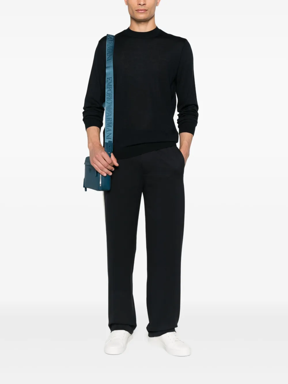 Emporio Armani Wollen trui met ronde hals Blauw