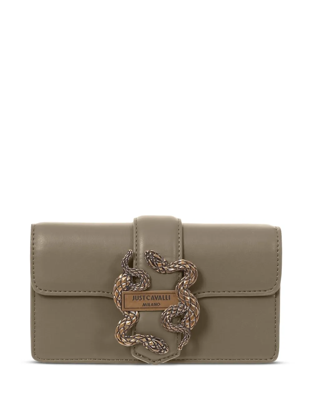 Just Cavalli Snake-buckle Strap Wallet In Brown