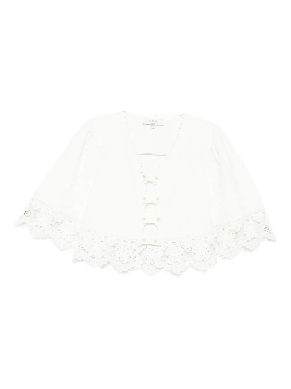 Sea Lace-trimmed Buttoned Blouse In White