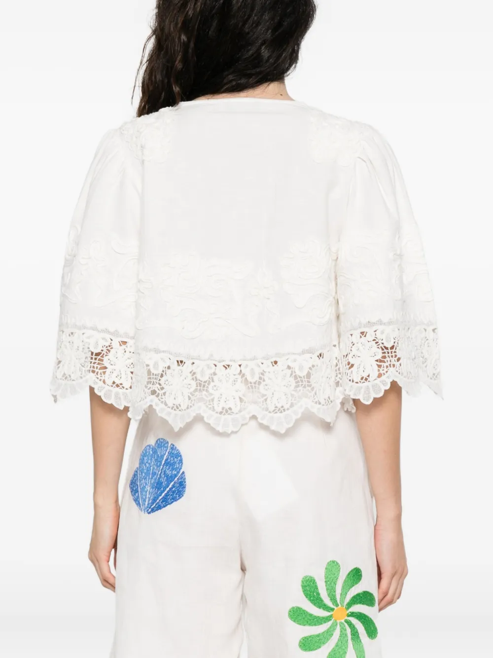 Sea Lace-trimmed Buttoned Blouse In White