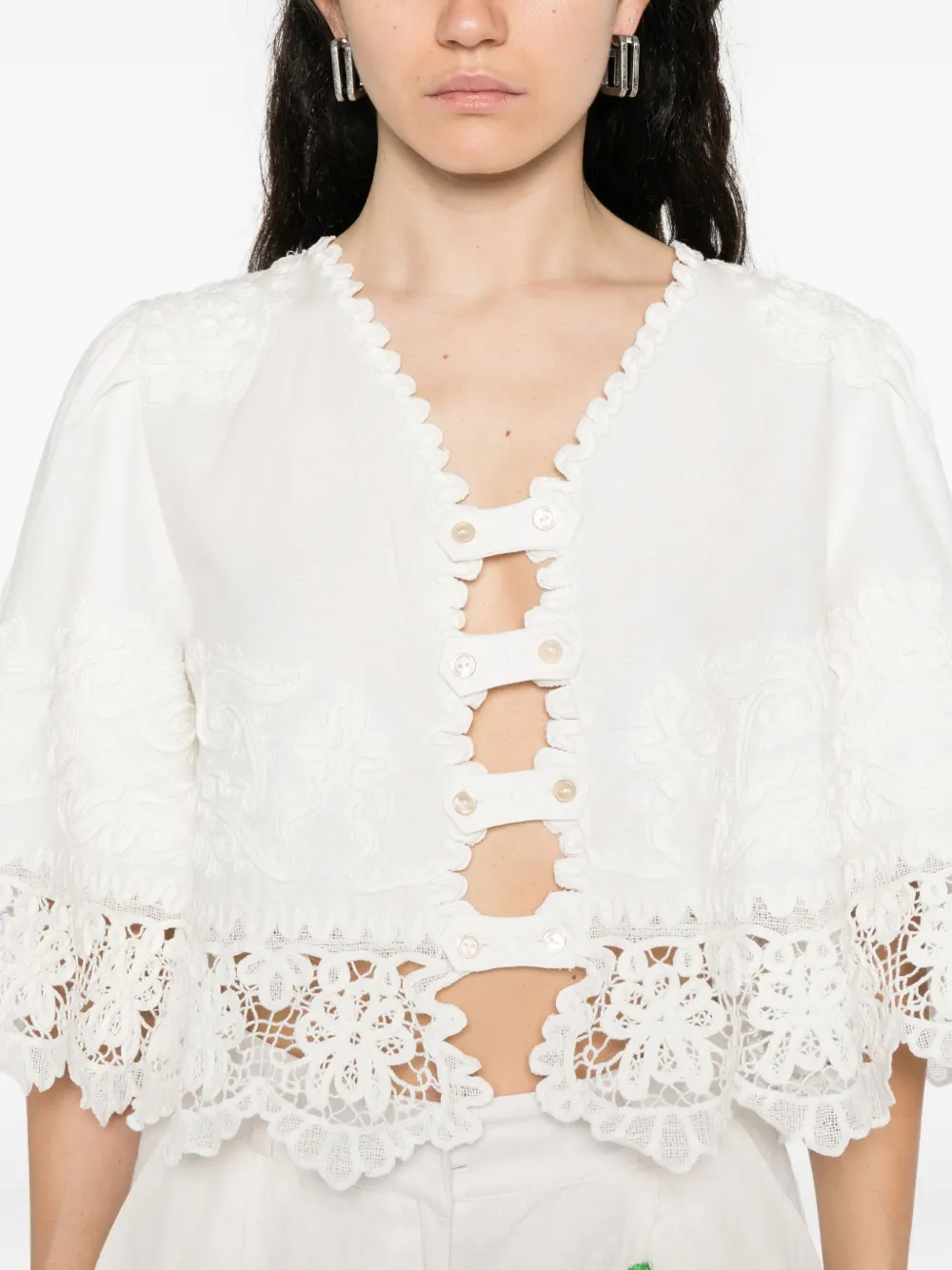 Sea Lace-trimmed Buttoned Blouse In White
