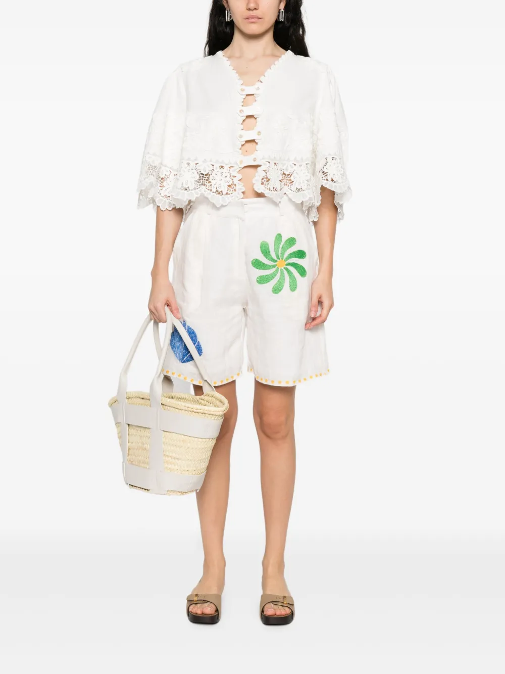 Sea Blouse met afwerking van kant en knopen Wit