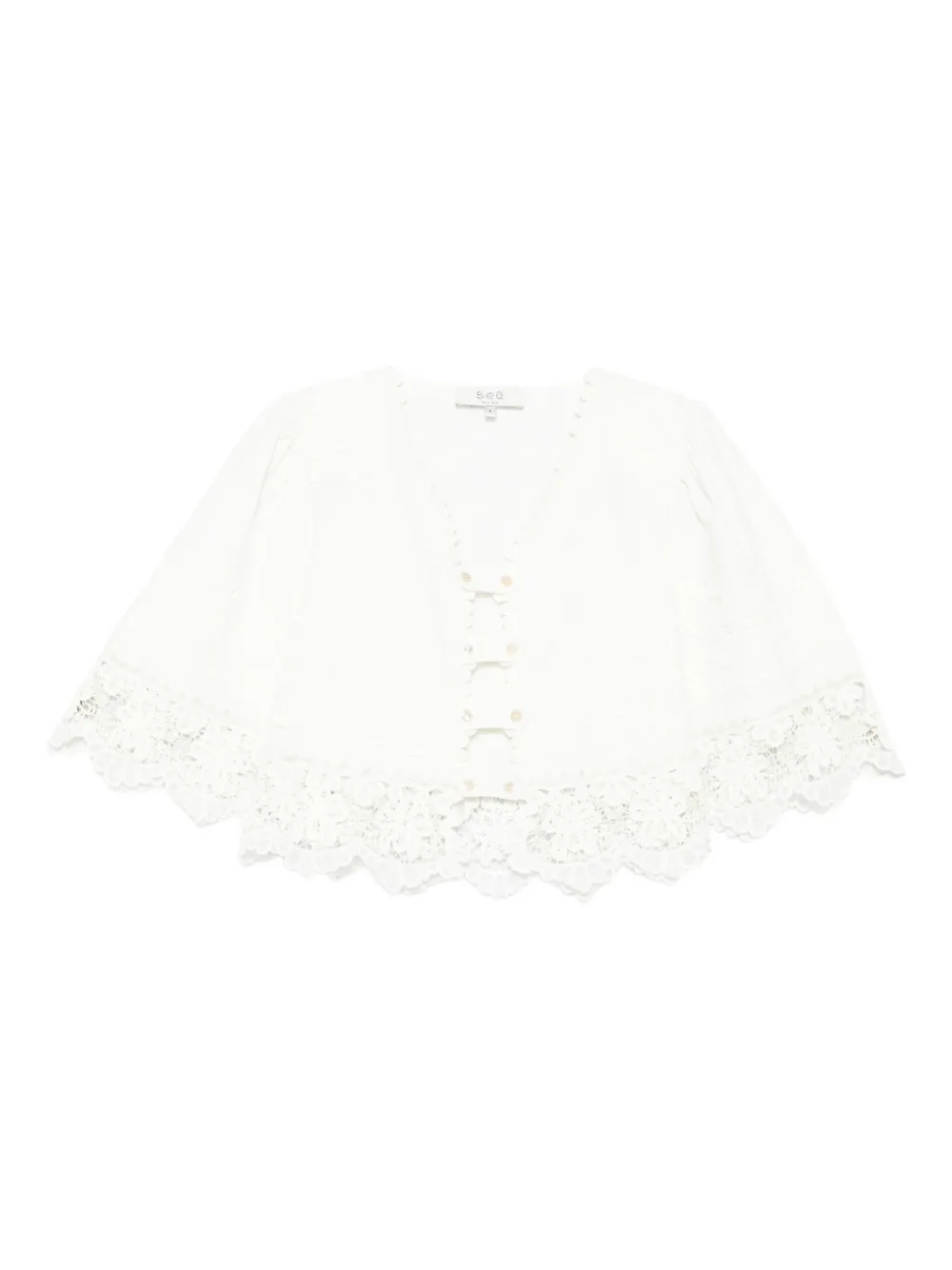 Sea lace-trimmed buttoned blouse Wit