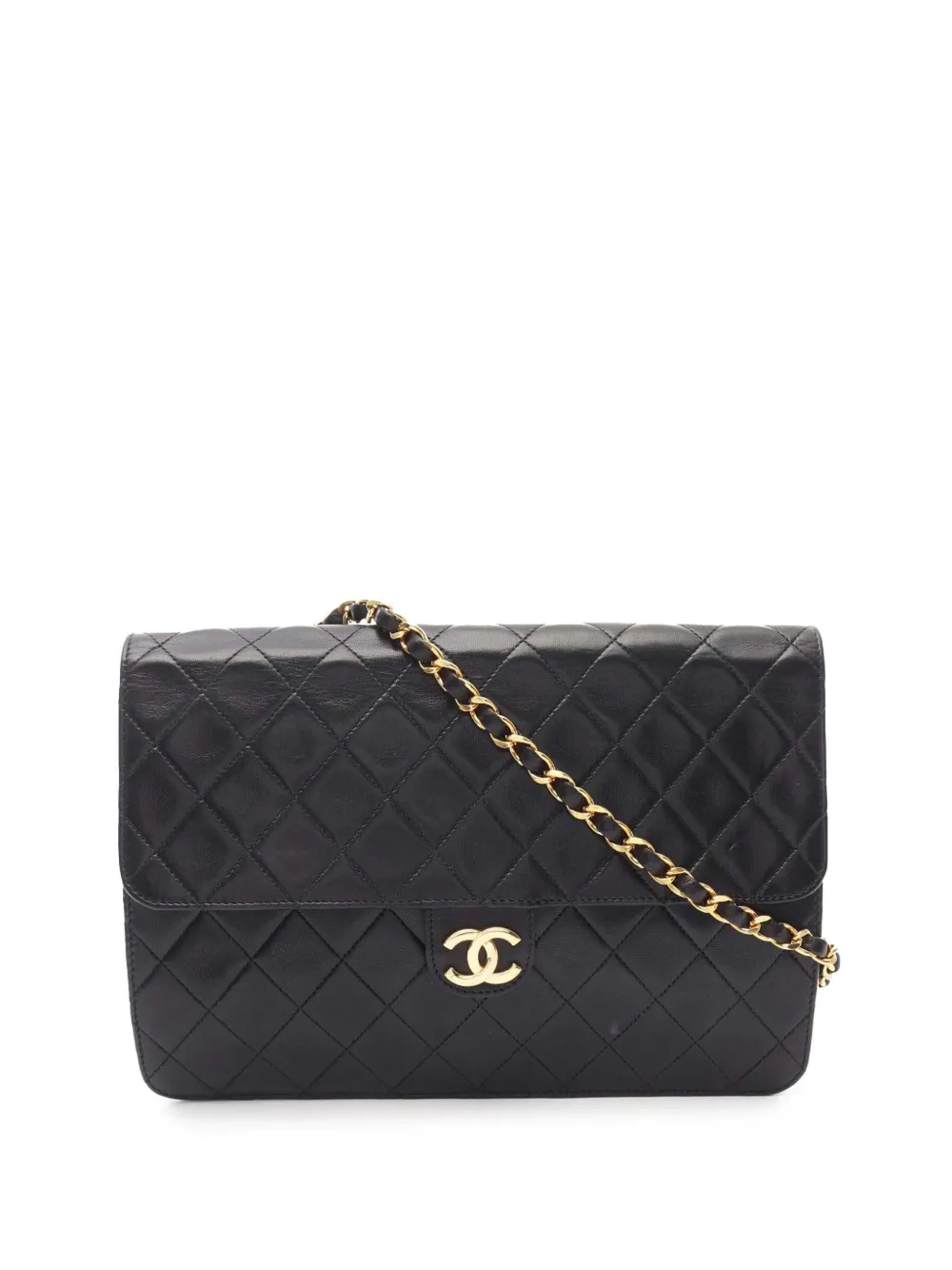 CHANEL Pre-Owned 1986-1988 ココマーク マトラッセ ラムスキン シングルフラップ ショルダーバッグ - ブラック CHANEL Pre-Owned 1986-1988 ココマーク マトラッセ ラムスキン シングルフラップ ショルダーバッグ - ブラック