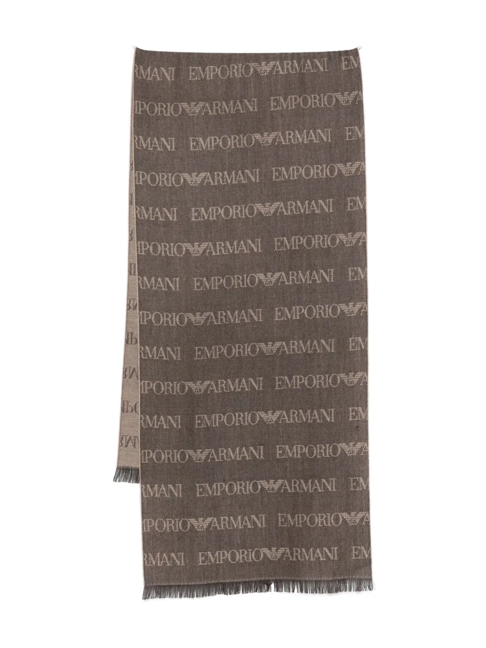 Emporio Armani logo-pattern wool-blend scarf - Marrone