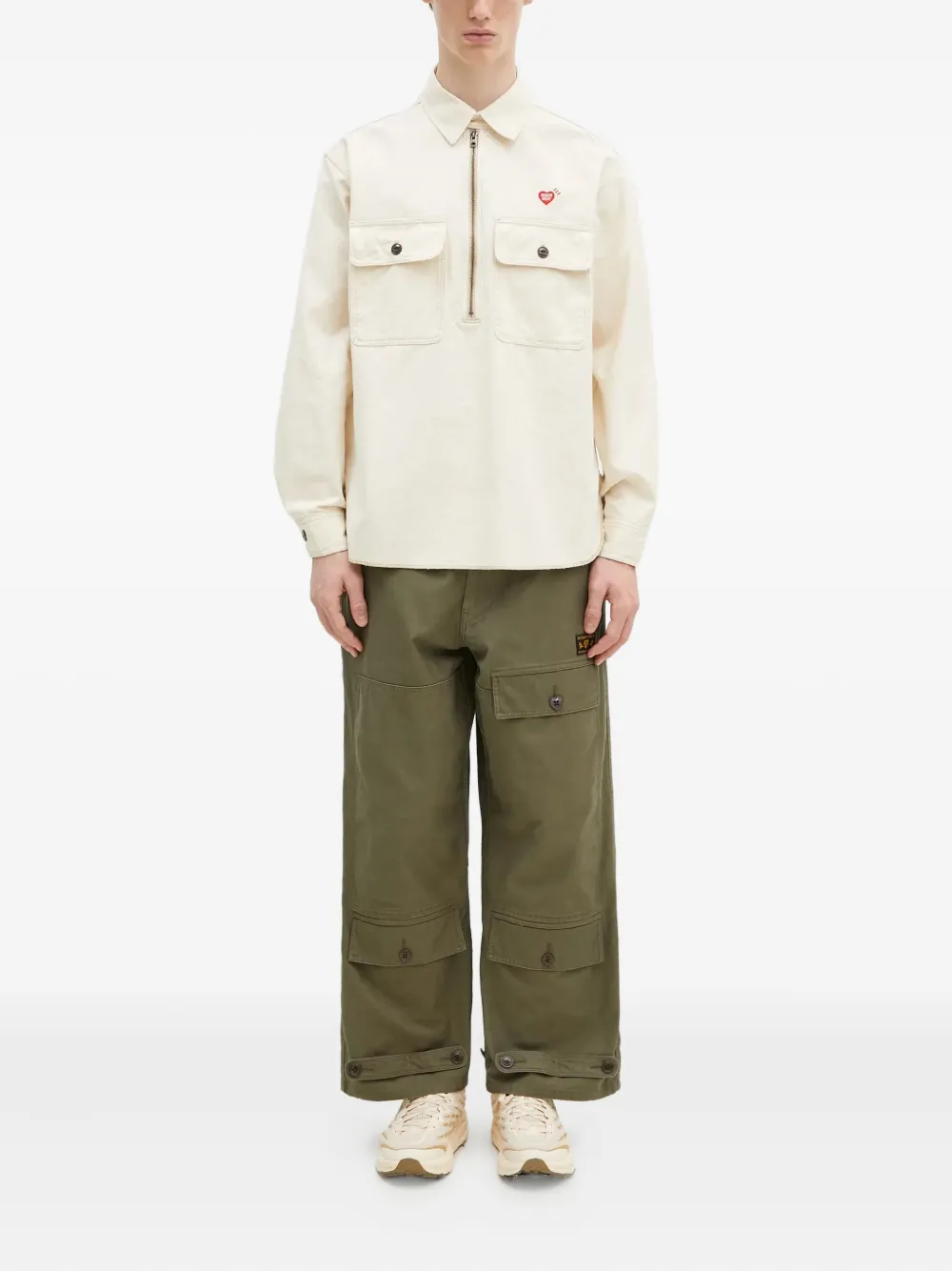 Human Made Overhemd met halve rits en logo Beige