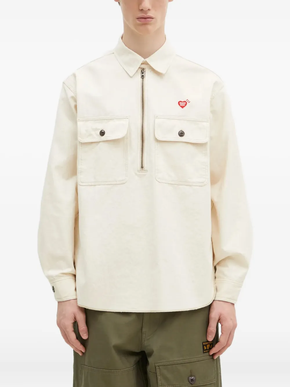 Human Made Overhemd met halve rits en logo Beige