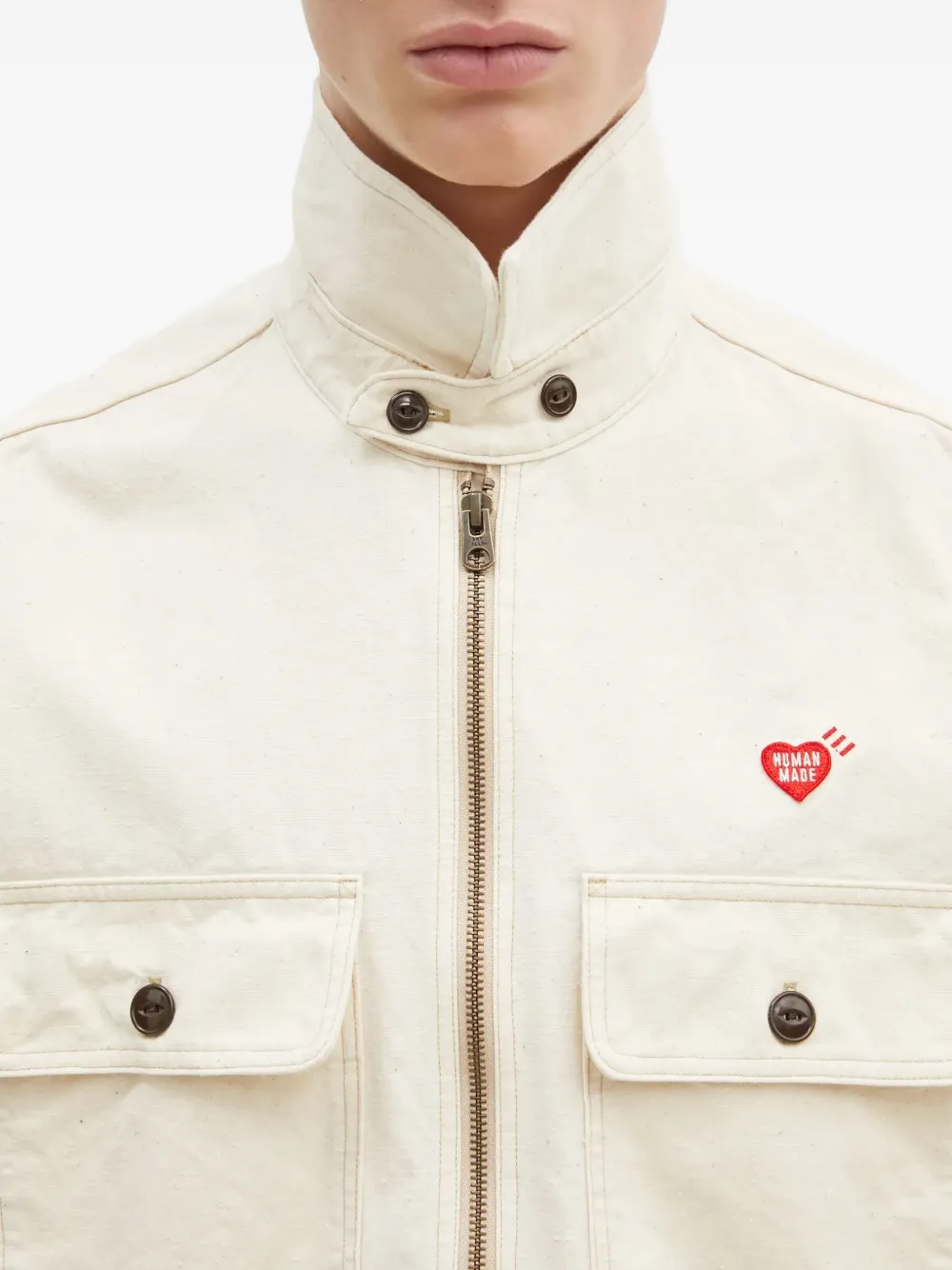 Human Made Overhemd met halve rits en logo Beige