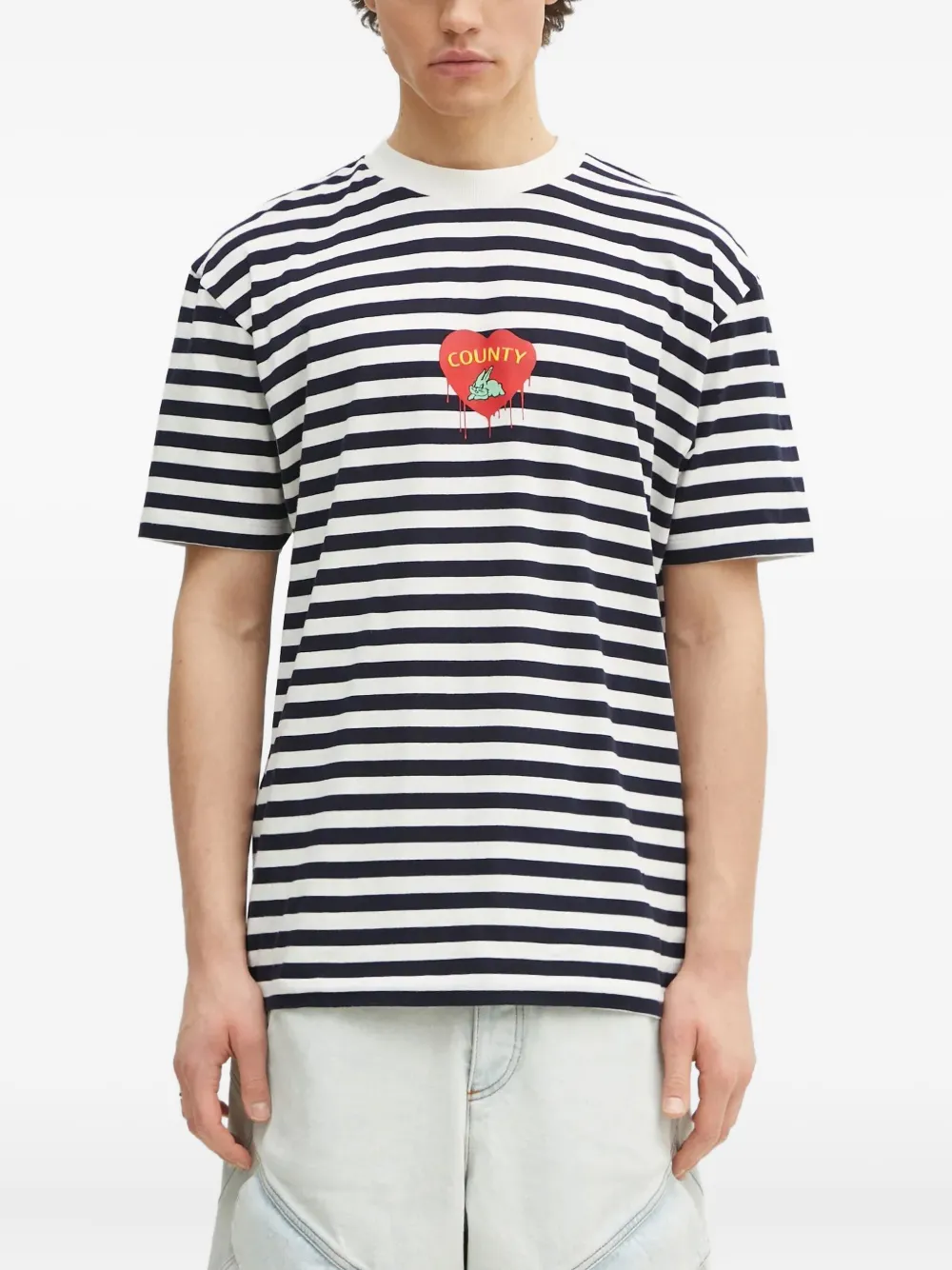 Marcelo Burlon County of Milan Gestreept T-shirt verfraaid met hart Zwart