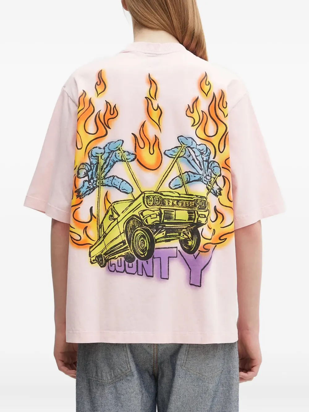 Marcelo Burlon County of Milan T-shirt met vlammenprint en grafische auto Roze