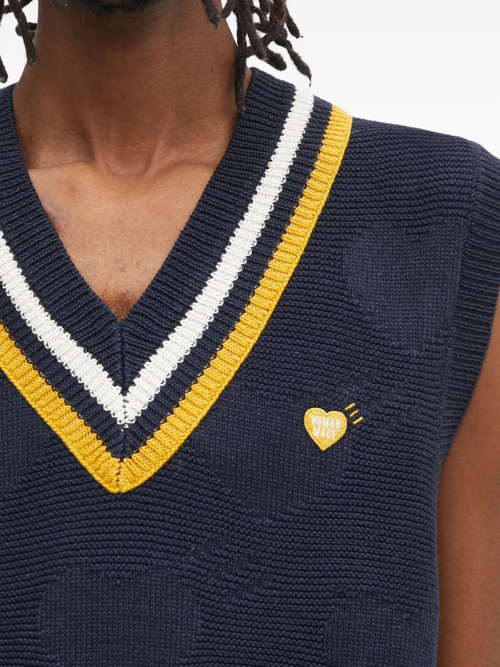 Human Made Spencer met V-hals en hartpatroon Blauw