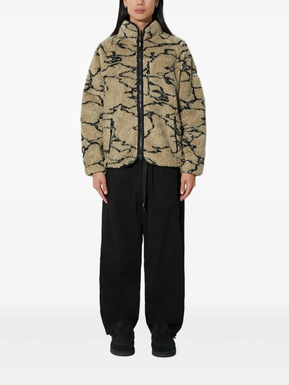 MANASTASH Trui met rits en fleece patroon - Beige