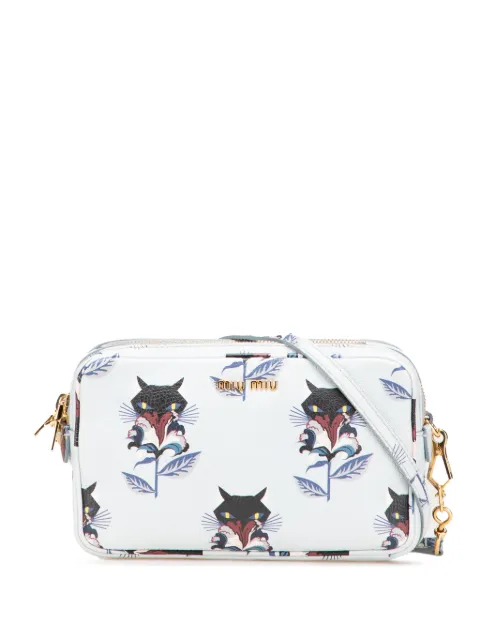 Miu Miu Pre-Owned 2010-2025 Goatskin Madras Cat Print Double Zip crossbody bag