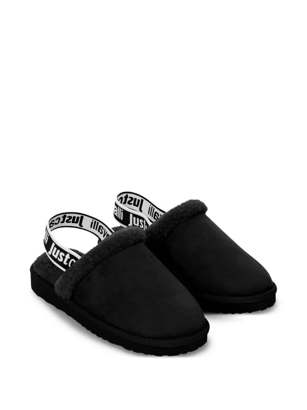 Just Cavalli logo-strap sheepskin slippers - Zwart