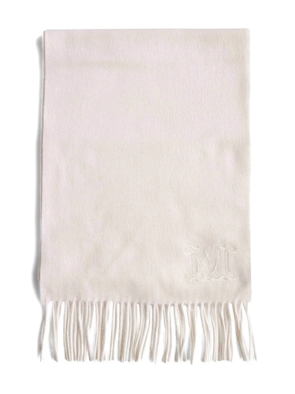 Max Mara embroidered-logo fringe scarf Beige