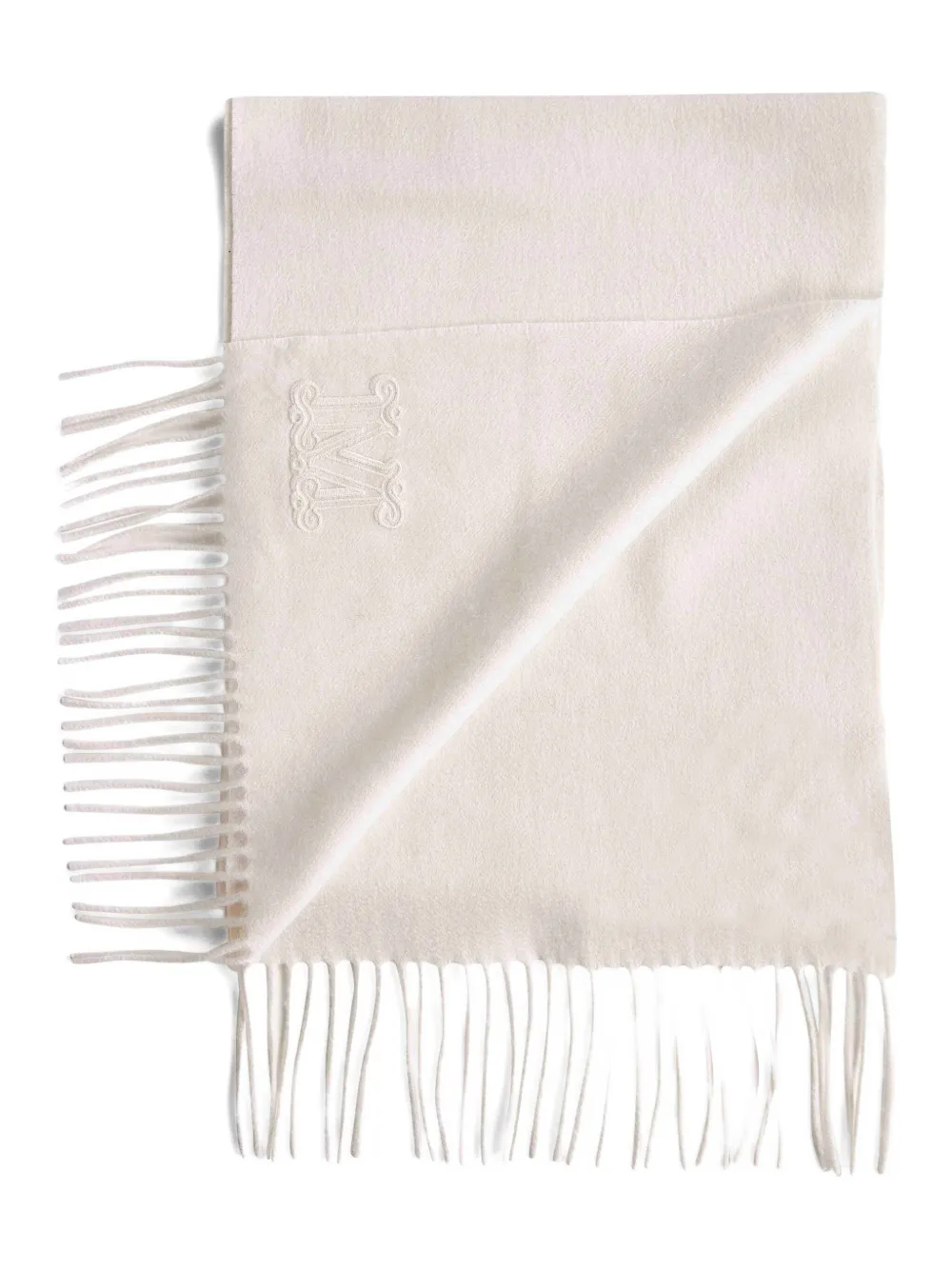 Max Mara embroidered-logo fringe scarf Beige