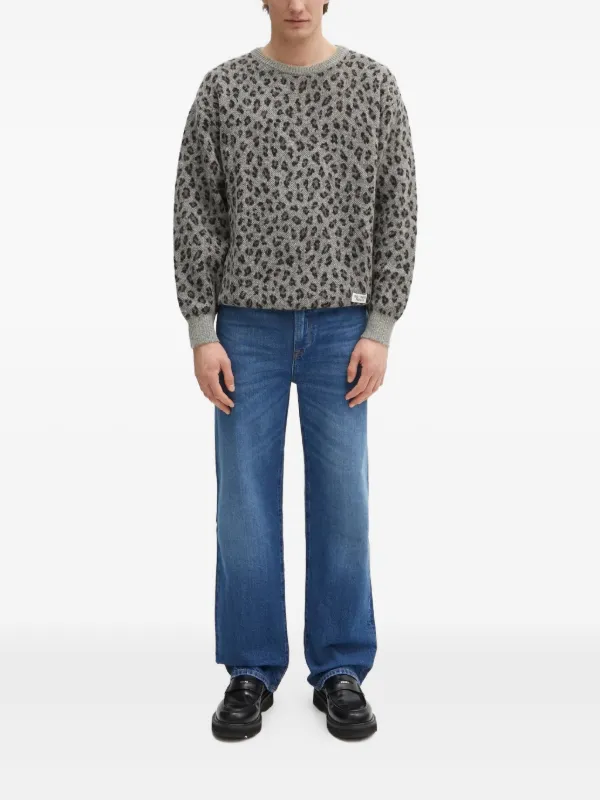 WACKO MARIA leopard-print crew-neck Sweater | Grey | FARFETCH PT