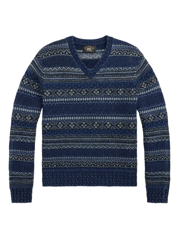 Ralph Lauren RRL フェアアイル Vネックセーター | ブルー | FARFETCH JP