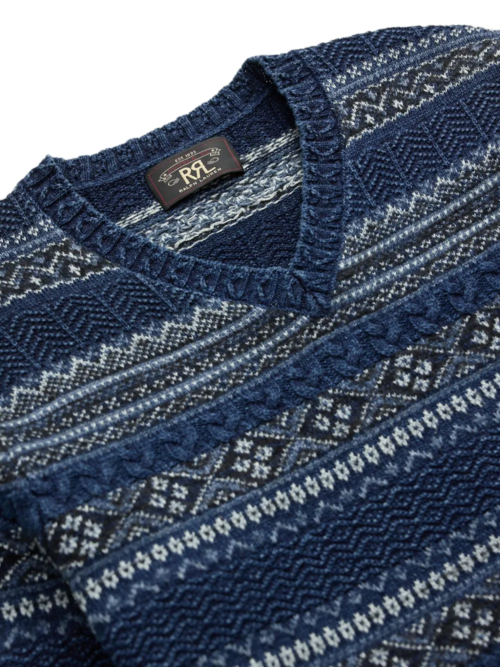 Ralph Lauren RRL Fairisle trui met V-hals Blauw