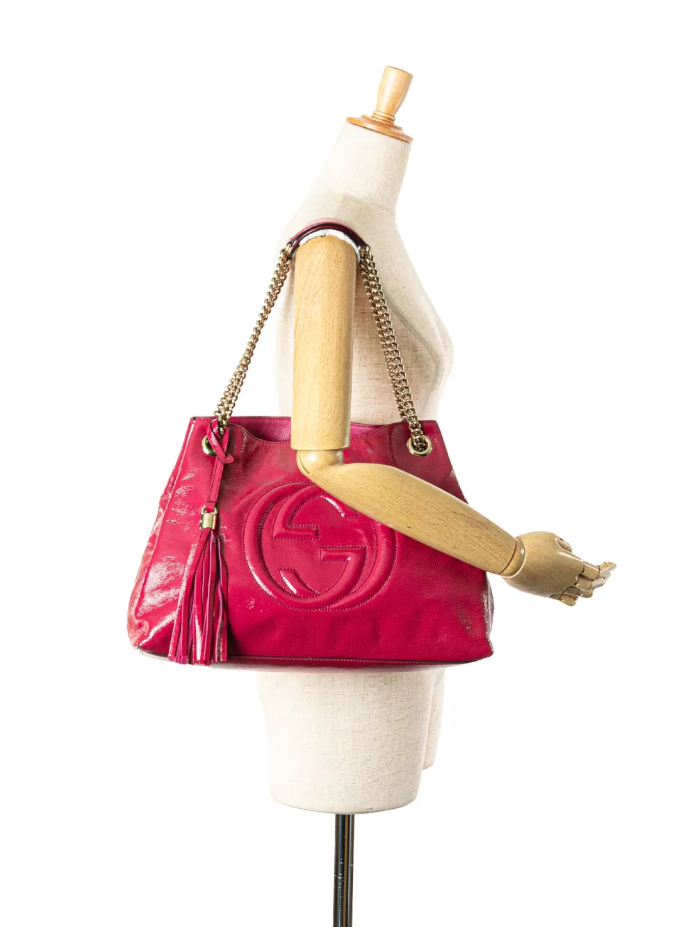 Pre-owned Gucci 2000-2015 Medium Patent Soho Chain Tote Bag In Pink