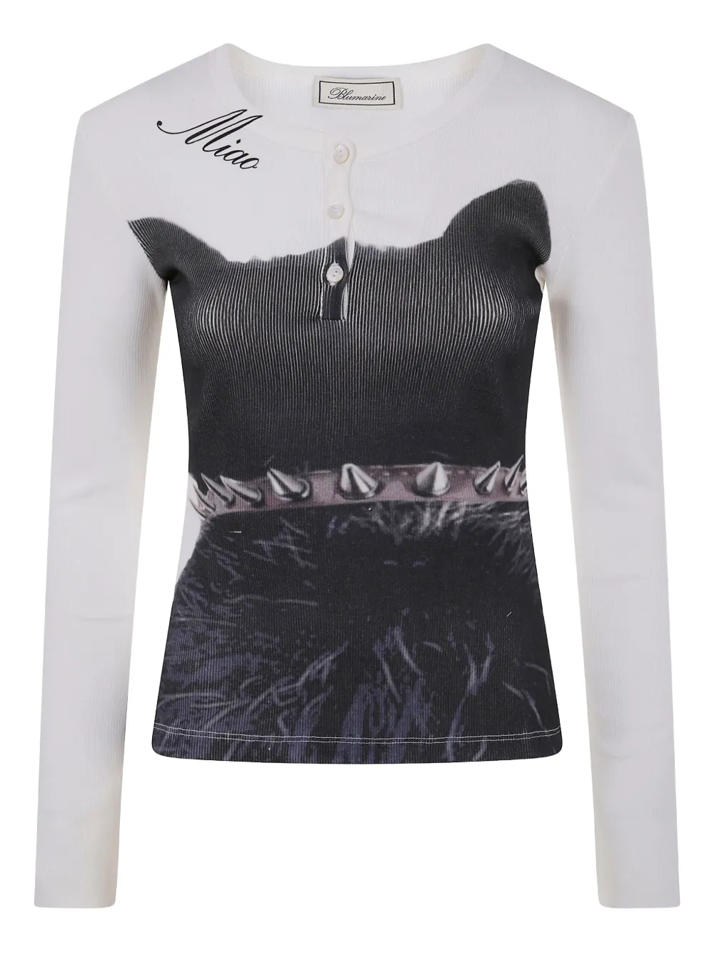 Blumarine cat-print ribbed top Zwart