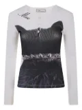 Blumarine cat-print ribbed top - Black