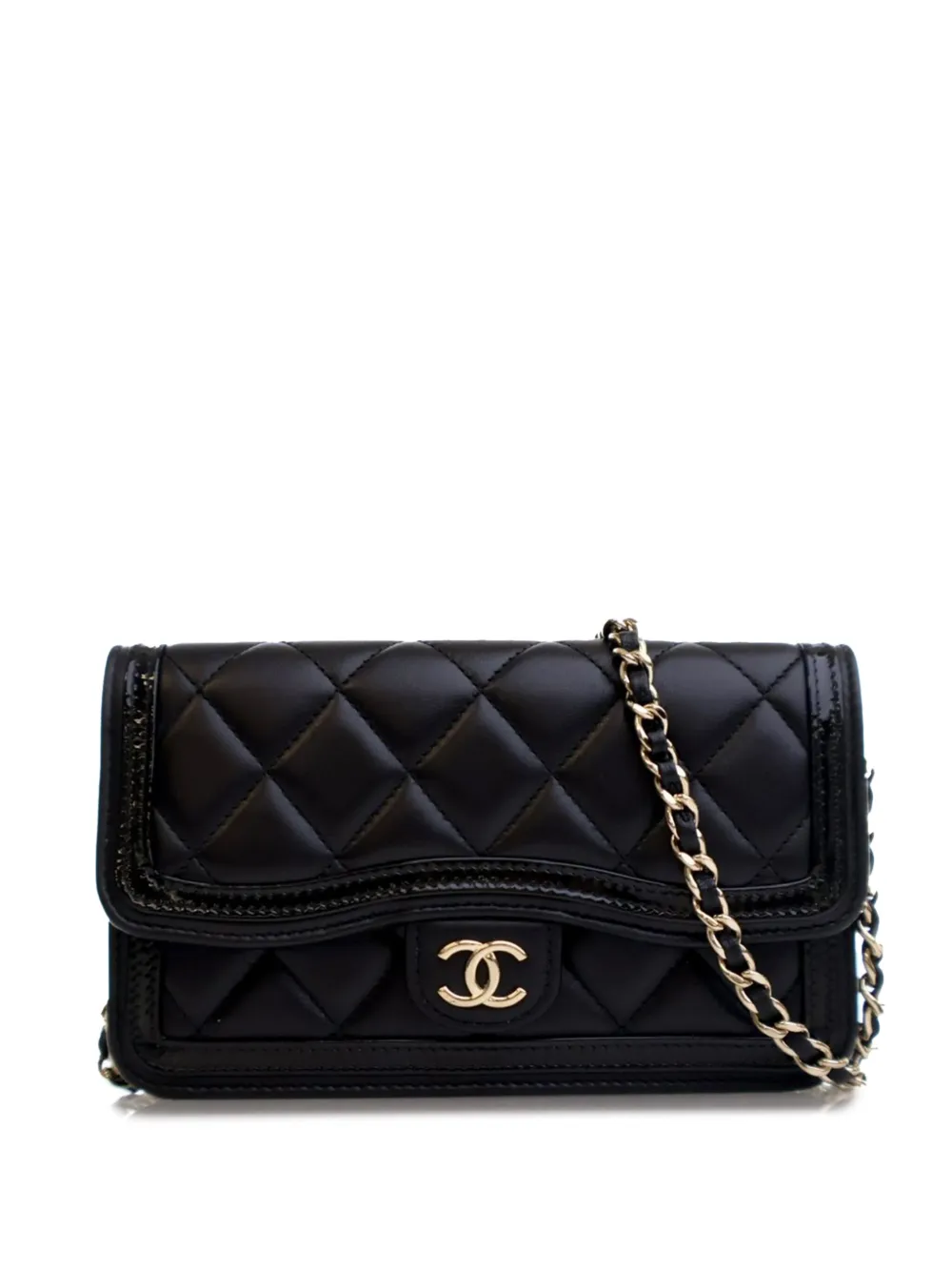 CHANEL Pre-Owned 2021-2025 マトラッセ ラムスキン&パテント フラップ フォンホルダー ショルダーバッグ - CHANEL Pre-Owned 2021-2025 マトラッセ ラムスキン&パテント フラップ フォンホルダー ショルダーバッグ -